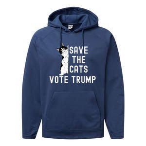 Save The Cats Vote Trump Political Cat Humor Cat Performance Fleece Hoodie