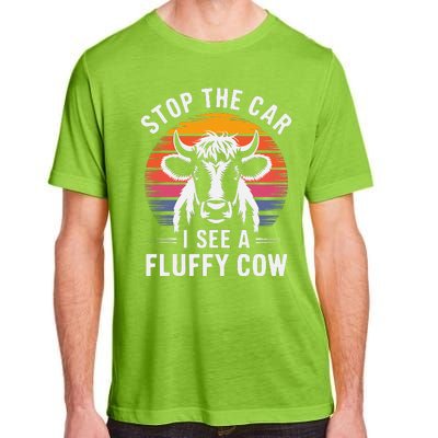 Stop The Car I See Fluffy Cow Retro Highland Cow Lover Funny Adult ChromaSoft Performance T-Shirt