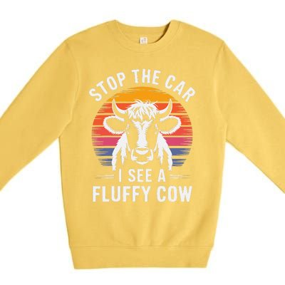 Stop The Car I See Fluffy Cow Retro Highland Cow Lover Funny Premium Crewneck Sweatshirt