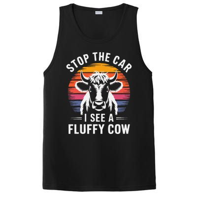 Stop The Car I See Fluffy Cow Retro Highland Cow Lover Funny PosiCharge Competitor Tank