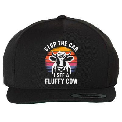 Stop The Car I See Fluffy Cow Retro Highland Cow Lover Funny Wool Snapback Cap