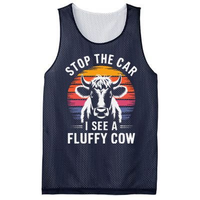 Stop The Car I See Fluffy Cow Retro Highland Cow Lover Funny Mesh Reversible Basketball Jersey Tank