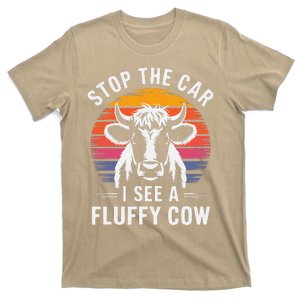 Stop The Car I See Fluffy Cow Retro Highland Cow Lover Funny T-Shirt