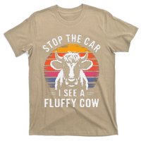 Stop The Car I See Fluffy Cow Retro Highland Cow Lover Funny T-Shirt