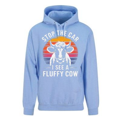 Stop The Car I See Fluffy Cow Retro Highland Cow Lover Funny Unisex Surf Hoodie