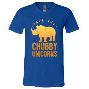 Save The Chubby Unicorns Funny Rhino Animal Rights Gift V-Neck T-Shirt