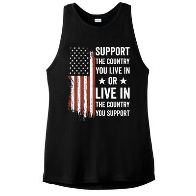 Support The Country You Live In The Country You Support Usa Ladies PosiCharge Tri-Blend Wicking Tank