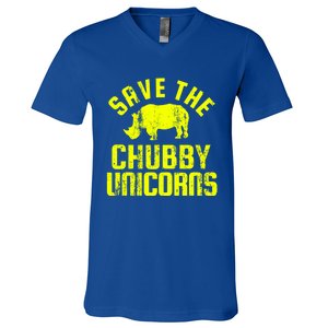 Save The Chubby Unicorns Funny Rhino Rhinoceros Gift V-Neck T-Shirt