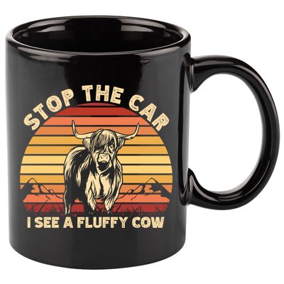 Stop The Car I See A Fluffy Cow Highland Cow Breeder Gift 11oz C Handle Ceramic Mug