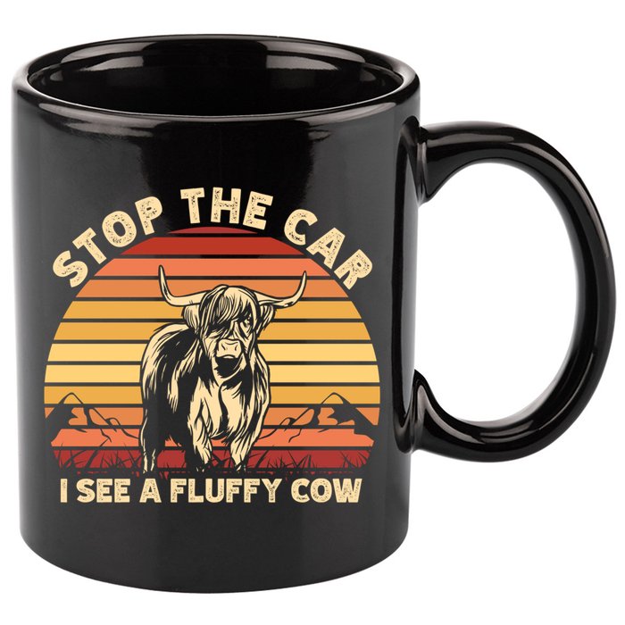 Stop The Car I See A Fluffy Cow Highland Cow Breeder Gift 11oz C Handle Ceramic Mug