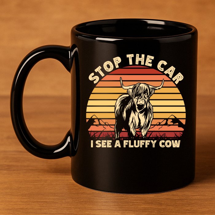 Stop The Car I See A Fluffy Cow Highland Cow Breeder Gift 11oz C Handle Ceramic Mug
