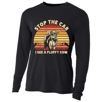 Stop The Car I See A Fluffy Cow Highland Cow Breeder Gift Cooling Performance Long Sleeve Crew