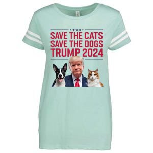 Save The Cats Save The Dogs Trump 2024 Pet Lovers Statement Enza Ladies Jersey Football T-Shirt