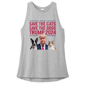 Save The Cats Save The Dogs Trump 2024 Pet Lovers Statement Ladies PosiCharge Tri-Blend Wicking Tank