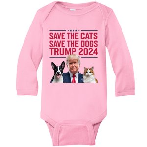 Save The Cats Save The Dogs Trump 2024 Pet Lovers Statement Baby Long Sleeve Bodysuit