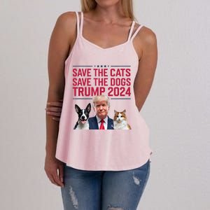 Save The Cats Save The Dogs Trump 2024 Pet Lovers Statement Women's Strappy Tank