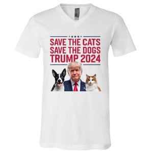 Save The Cats Save The Dogs Trump 2024 Pet Lovers Statement V-Neck T-Shirt