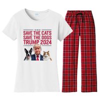 Save The Cats Save The Dogs Trump 2024 Pet Lovers Statement Women's Flannel Pajama Set