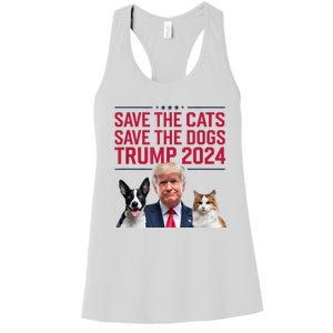 Save The Cats Save The Dogs Trump 2024 Pet Lovers Statement Women's Racerback Tank