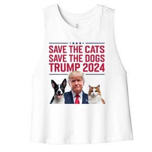 Save The Cats Save The Dogs Trump 2024 Pet Lovers Statement Women's Racerback Cropped Tank