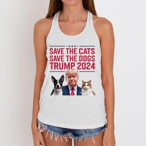 Save The Cats Save The Dogs Trump 2024 Pet Lovers Statement Women's Knotted Racerback Tank