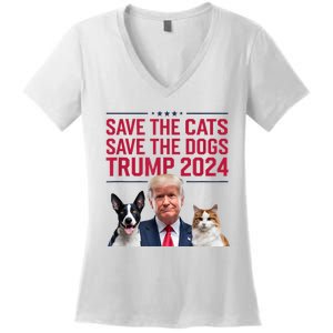 Save The Cats Save The Dogs Trump 2024 Pet Lovers Statement Women's V-Neck T-Shirt