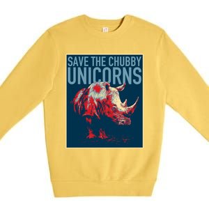 Save The Chubby Unicorns Gift Fat Rhino Funny Gift Premium Crewneck Sweatshirt