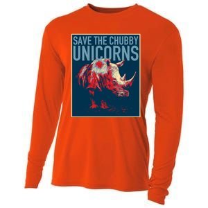 Save The Chubby Unicorns Gift Fat Rhino Funny Gift Cooling Performance Long Sleeve Crew