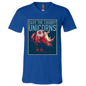 Save The Chubby Unicorns Gift Fat Rhino Funny Gift V-Neck T-Shirt