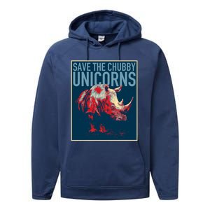 Save The Chubby Unicorns Gift Fat Rhino Funny Gift Performance Fleece Hoodie