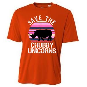 Save The Chubby Unicorns Gift Retro Style Rhino Gift Cooling Performance Crew T-Shirt