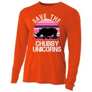 Save The Chubby Unicorns Gift Retro Style Rhino Gift Cooling Performance Long Sleeve Crew