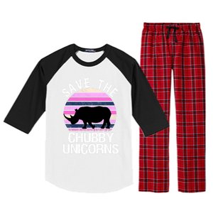 Save The Chubby Unicorns Gift Retro Style Rhino Gift Raglan Sleeve Pajama Set