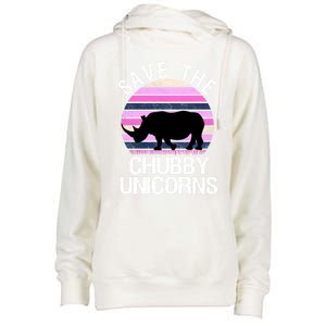 Save The Chubby Unicorns Gift Retro Style Rhino Gift Womens Funnel Neck Pullover Hood