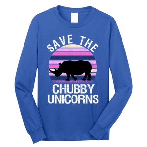 Save The Chubby Unicorns Gift Retro Style Rhino Gift Long Sleeve Shirt