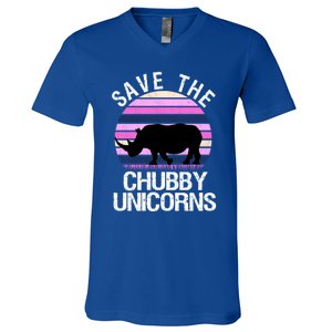 Save The Chubby Unicorns Gift Retro Style Rhino Gift V-Neck T-Shirt