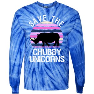 Save The Chubby Unicorns Gift Retro Style Rhino Gift Tie-Dye Long Sleeve Shirt