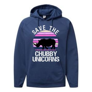 Save The Chubby Unicorns Gift Retro Style Rhino Gift Performance Fleece Hoodie