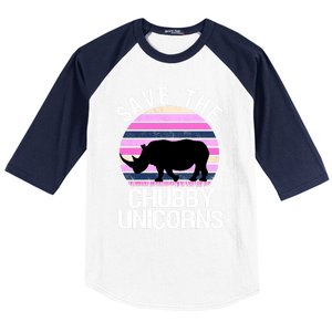 Save The Chubby Unicorns Gift Retro Style Rhino Gift Baseball Sleeve Shirt