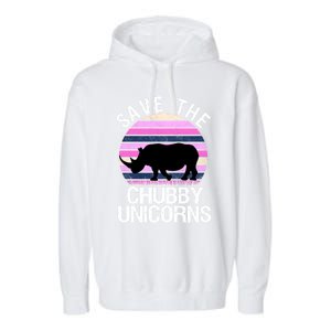 Save The Chubby Unicorns Gift Retro Style Rhino Gift Garment-Dyed Fleece Hoodie