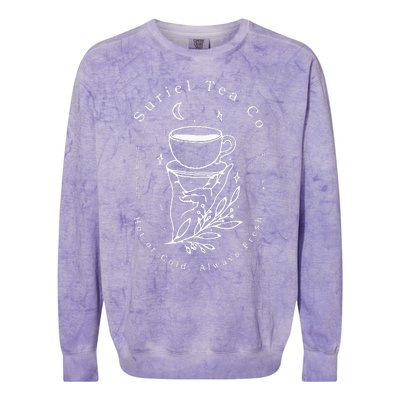 Suriel Tea Co Spill The Tea Mystical Book Flowers Librarian Colorblast Crewneck Sweatshirt