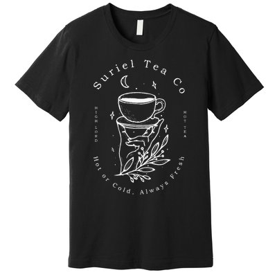 Suriel Tea Co Spill The Tea Mystical Book Flowers Librarian Premium T-Shirt