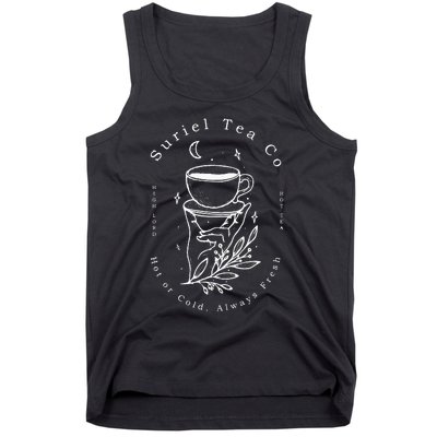 Suriel Tea Co Spill The Tea Mystical Book Flowers Librarian Tank Top