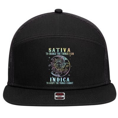 Sativa To Change The Things I Can Indica Cannabis W Tie Dye 7 Panel Mesh Trucker Snapback Hat