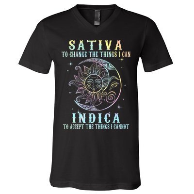 Sativa To Change The Things I Can Indica Cannabis W Tie Dye V-Neck T-Shirt