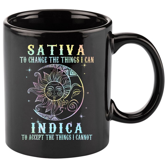 Sativa To Change The Things I Can Indica Cannabis W Tie Dye 11oz C Handle Ceramic Mug