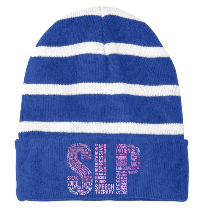 Speech Therapist Cute Gift Slp Speech Therapy Funny Gift Striped Beanie with Solid Band