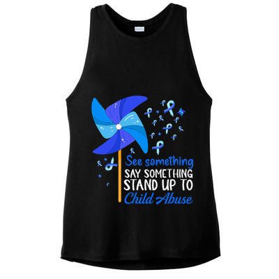 Standup To Child Abuse Prevention Awareness Blue Pinwheel Ladies PosiCharge Tri-Blend Wicking Tank