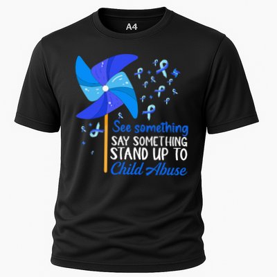 Standup To Child Abuse Prevention Awareness Blue Pinwheel Cooling Performance Crew T-Shirt