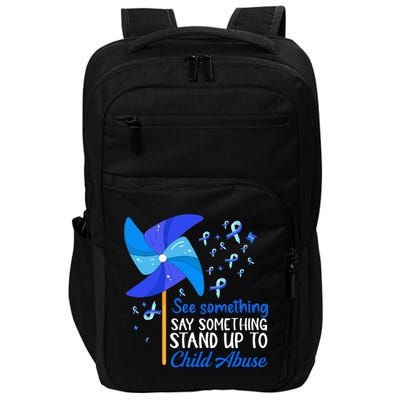 Standup To Child Abuse Prevention Awareness Blue Pinwheel Impact Tech Backpack
